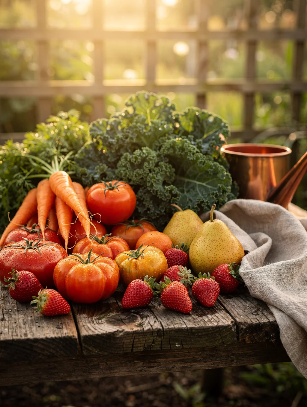 Fresh organic produce harvest in morning light