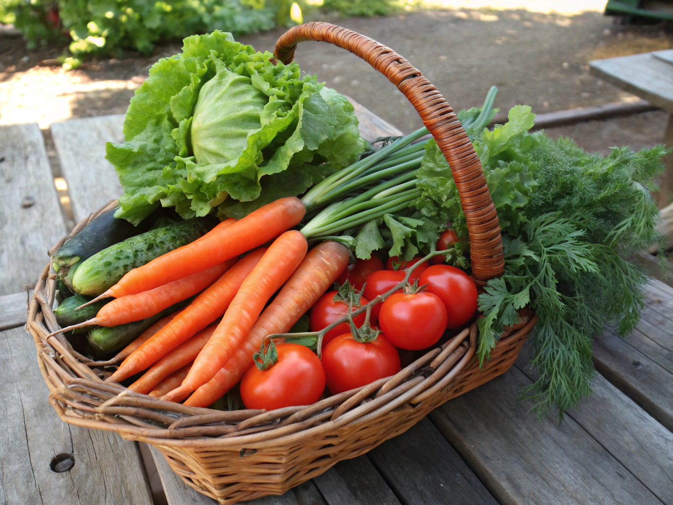 Basket of fresh seasonal vegetables and organic produce
